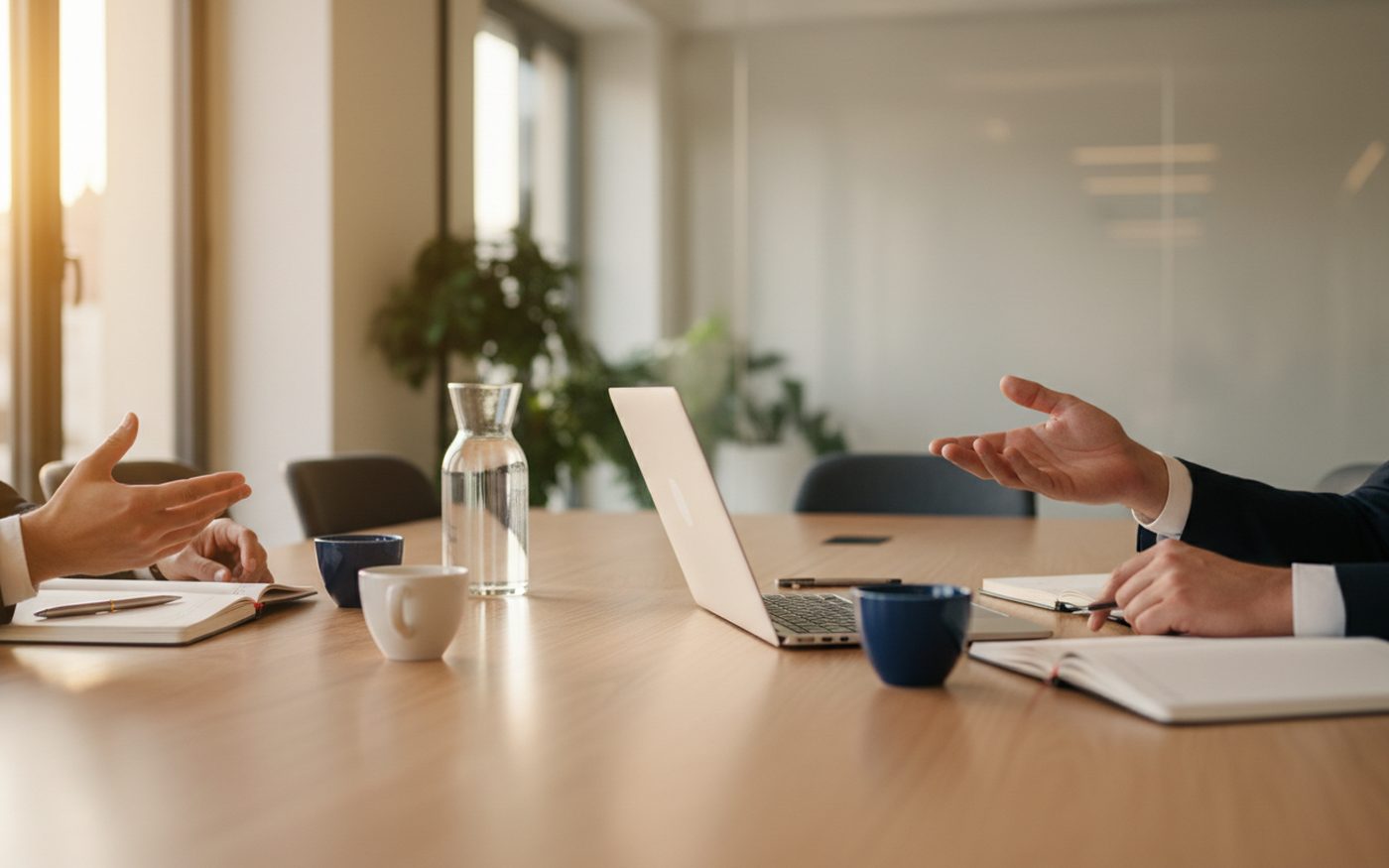 Confronto di lavoro al tavolo con laptop e appunti