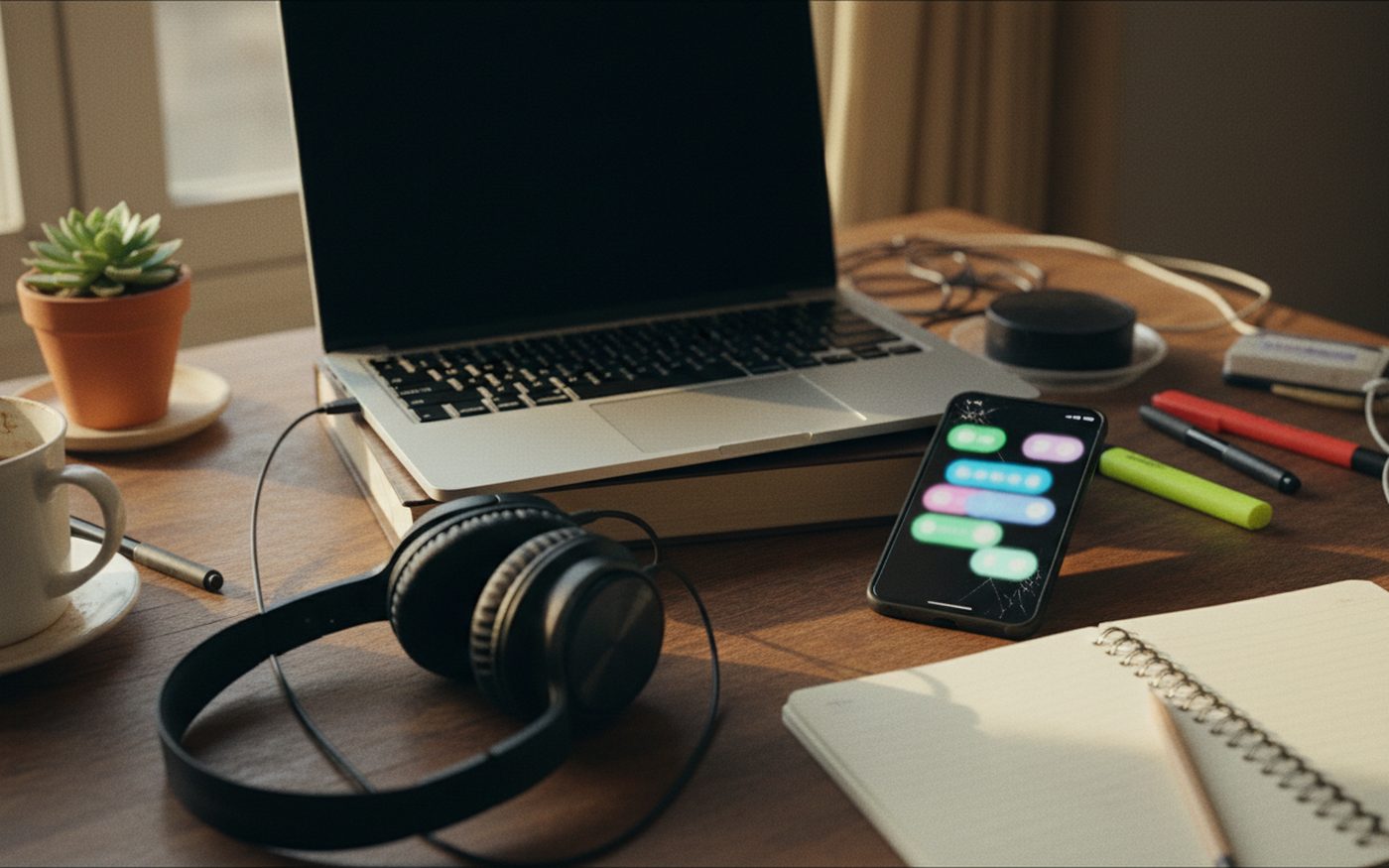 Smartphone con le notifiche accanto al laptop