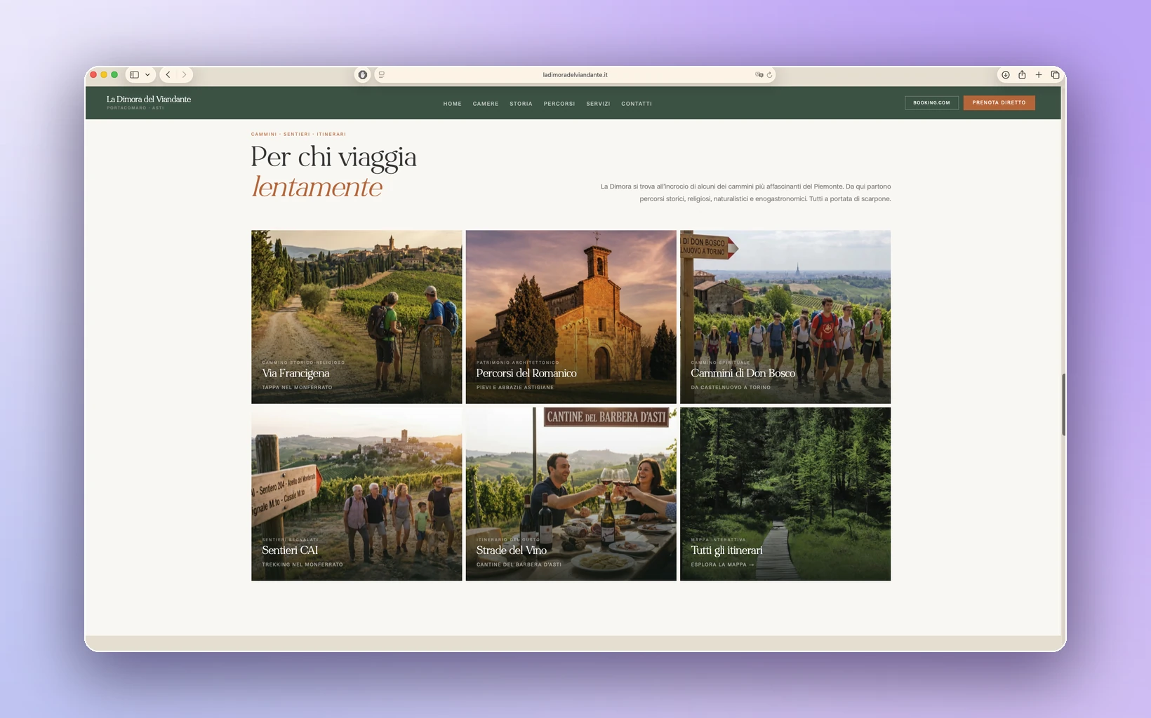La Dimora del Viandante, pagina percorsi versione desktop