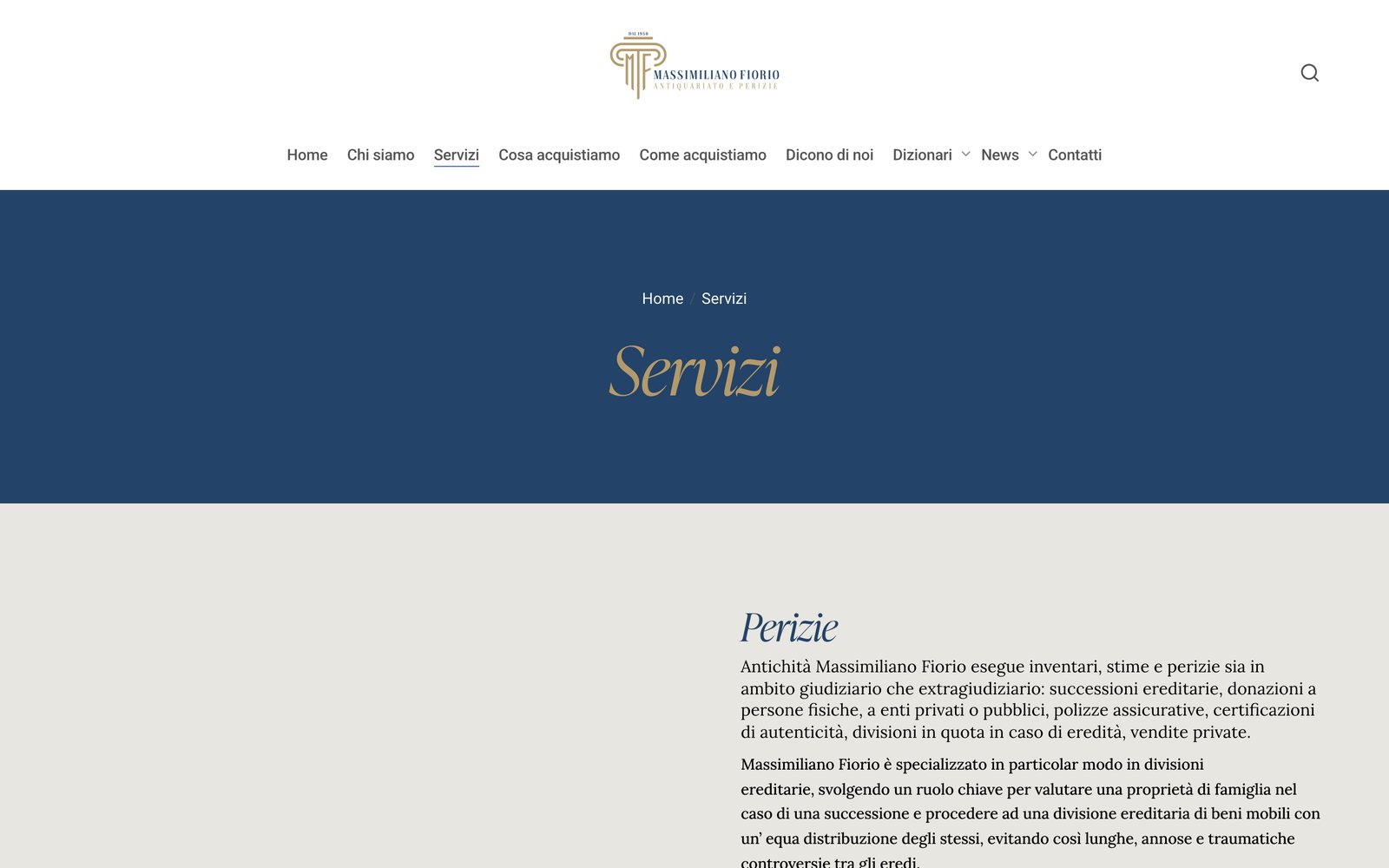 Antichità Fiorio, una pagina del sito