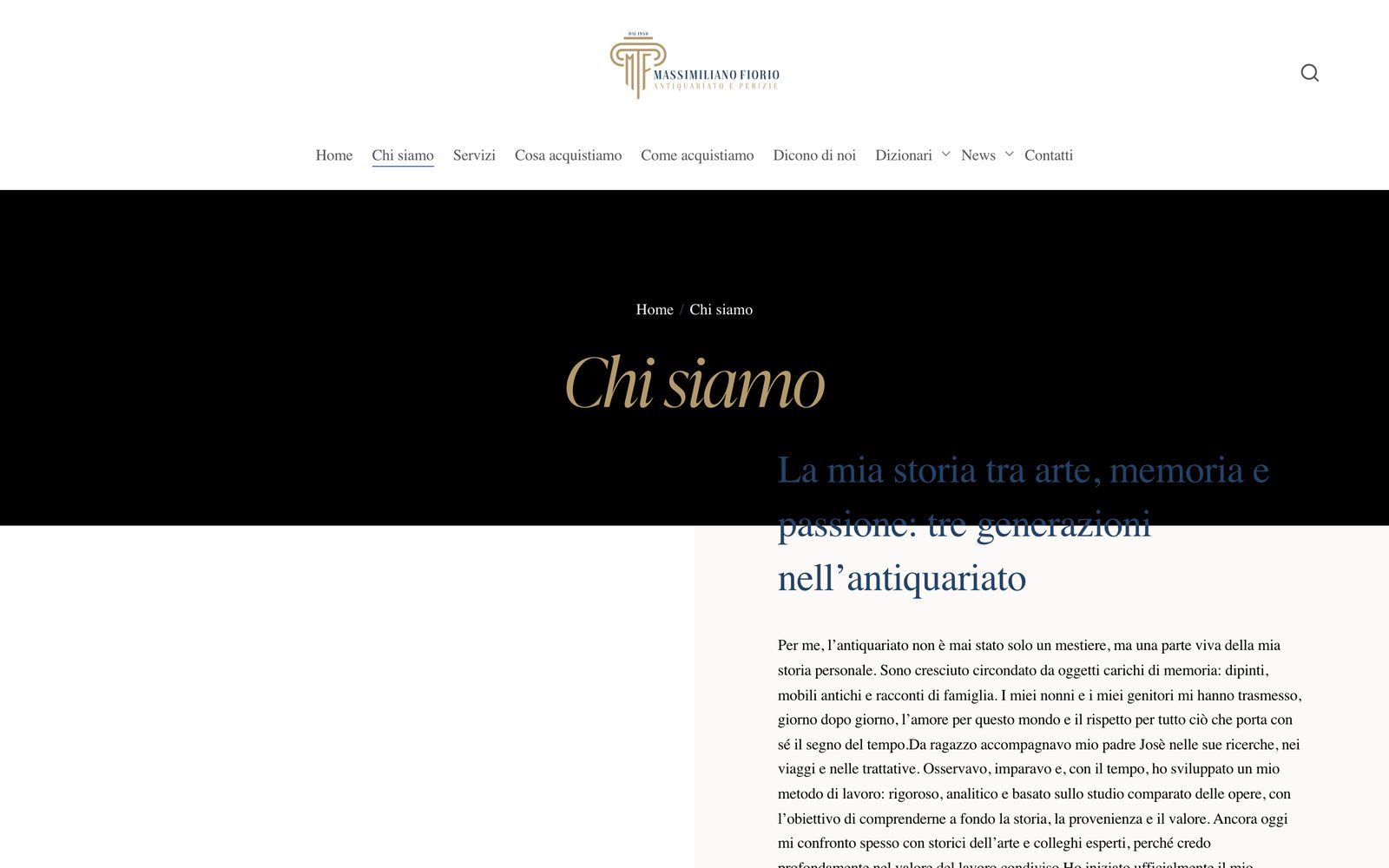 Antichità Fiorio, una pagina del sito