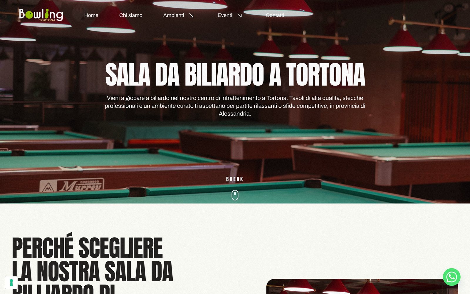 Bowling Tortona, una pagina del sito online