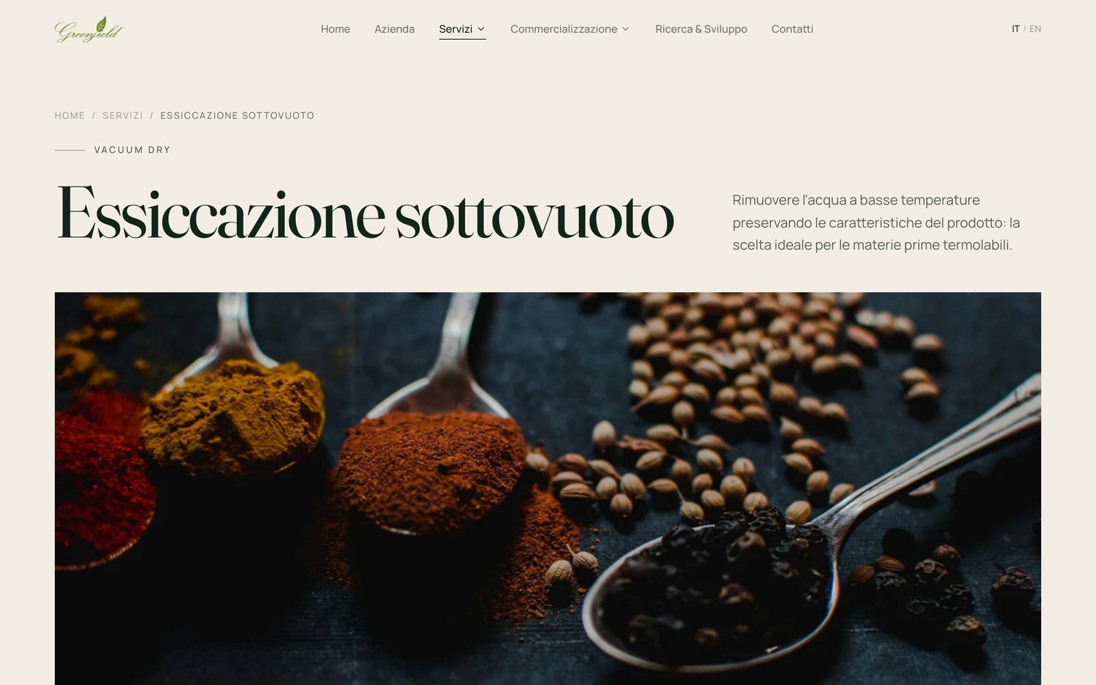 Greenfield Botanicals, una pagina del sito online