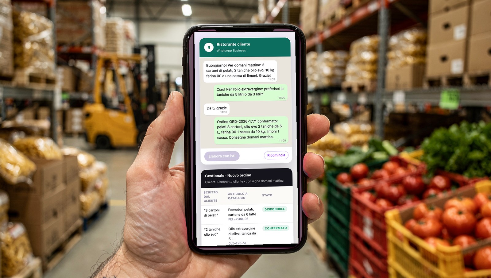 Integrazione AI: ordini WhatsApp nel gestionale (demo), progetto Scia Digital Studio