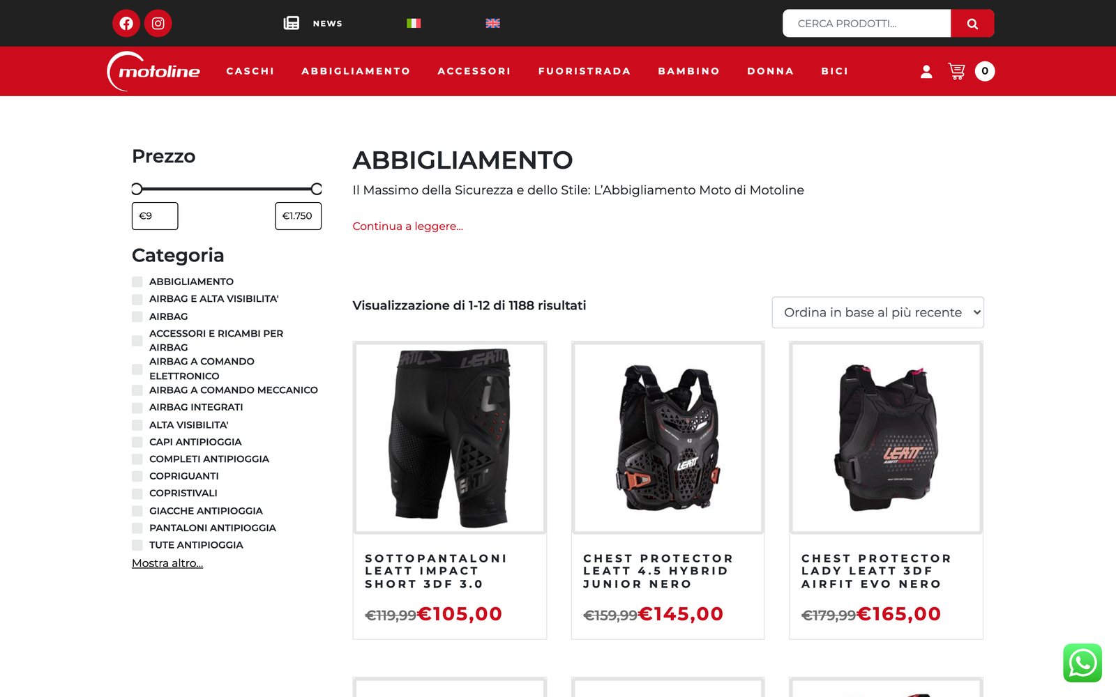 Motoline, una pagina del sito
