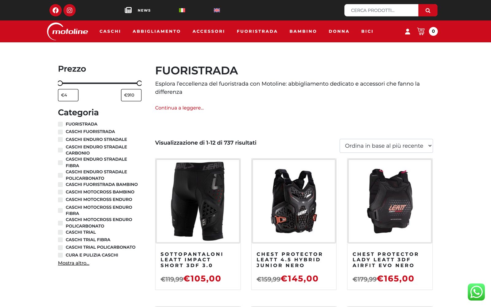 Motoline, una pagina del sito online