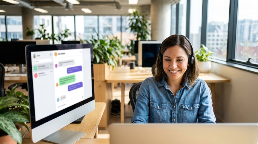 Finestra di un assistente AI su un monitor in ufficio