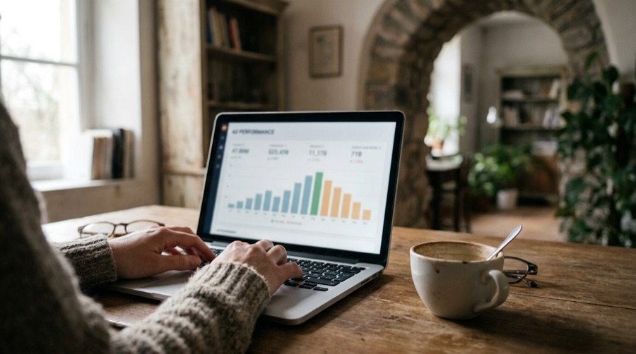 Dashboard di campagne prodotto su un laptop