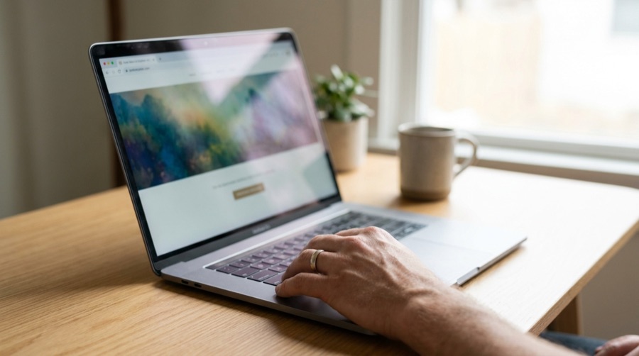 Landing page su un laptop con un solo pulsante di azione