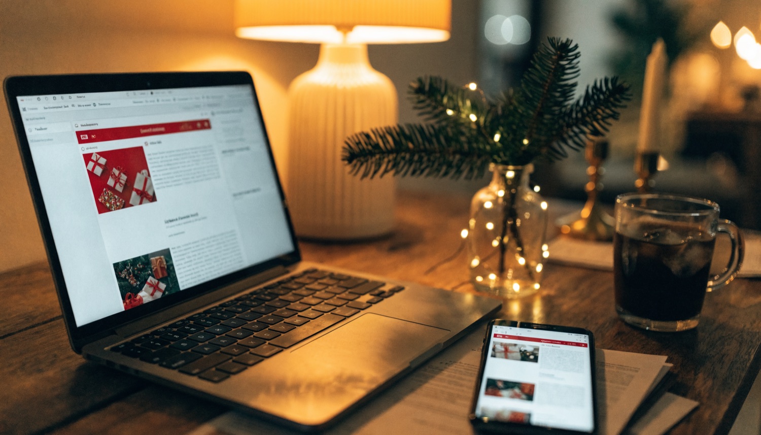 Email marketing natalizio su laptop e smartphone